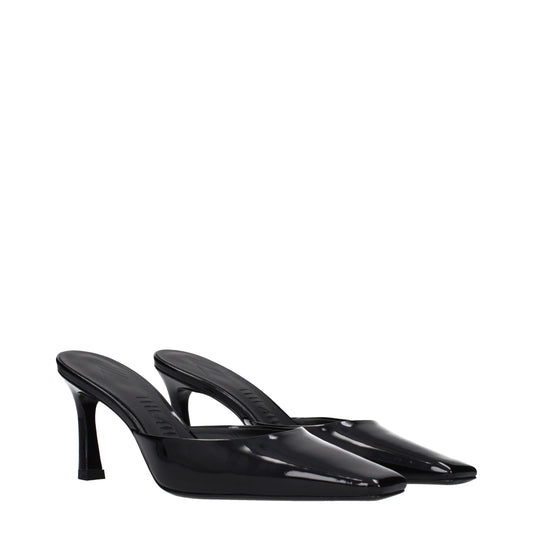 The Attico Black Leather Flat Sandals