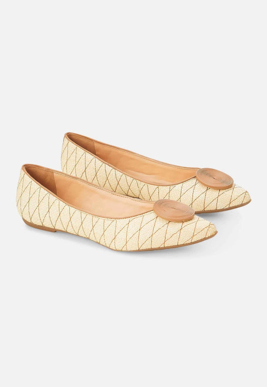 Mangará Atelier Beige Raffia Ballerina Flats With Textured Detail – Women’S Summer Shoes