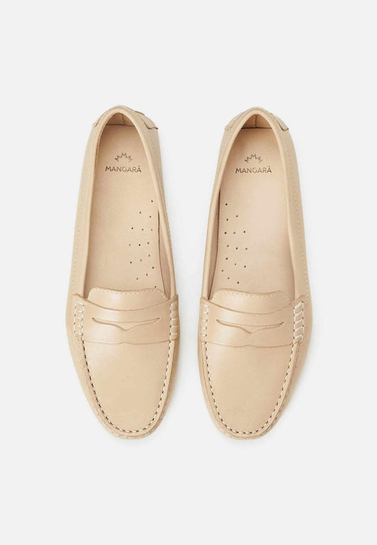 Mangará Atelier Beige Calf Leather Penny Loafers – Women’S Classic Driving Shoes