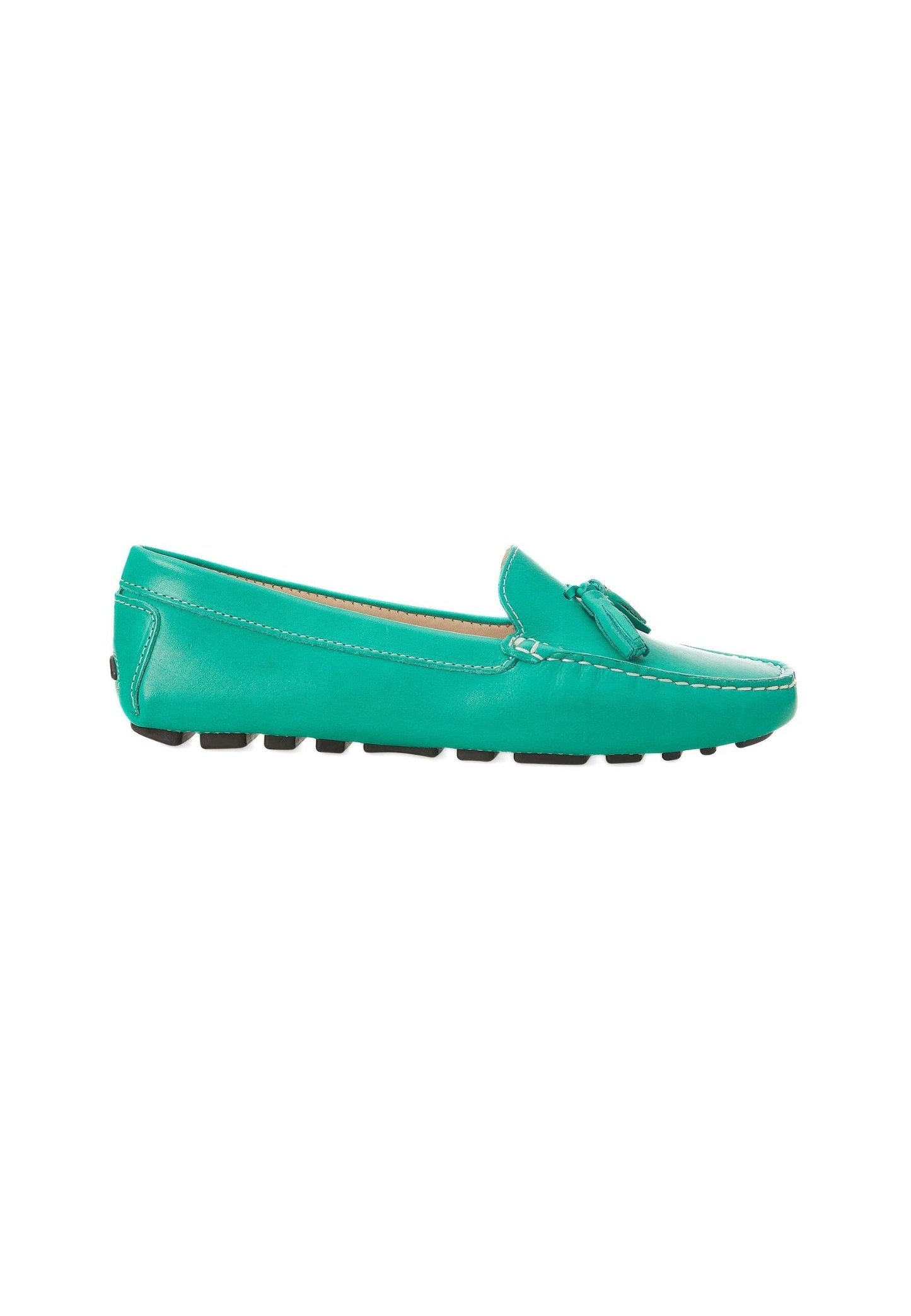 Mangará Atelier Green Calf Leather Loafers – Women’S Driving Moccasins With Tassel Detail