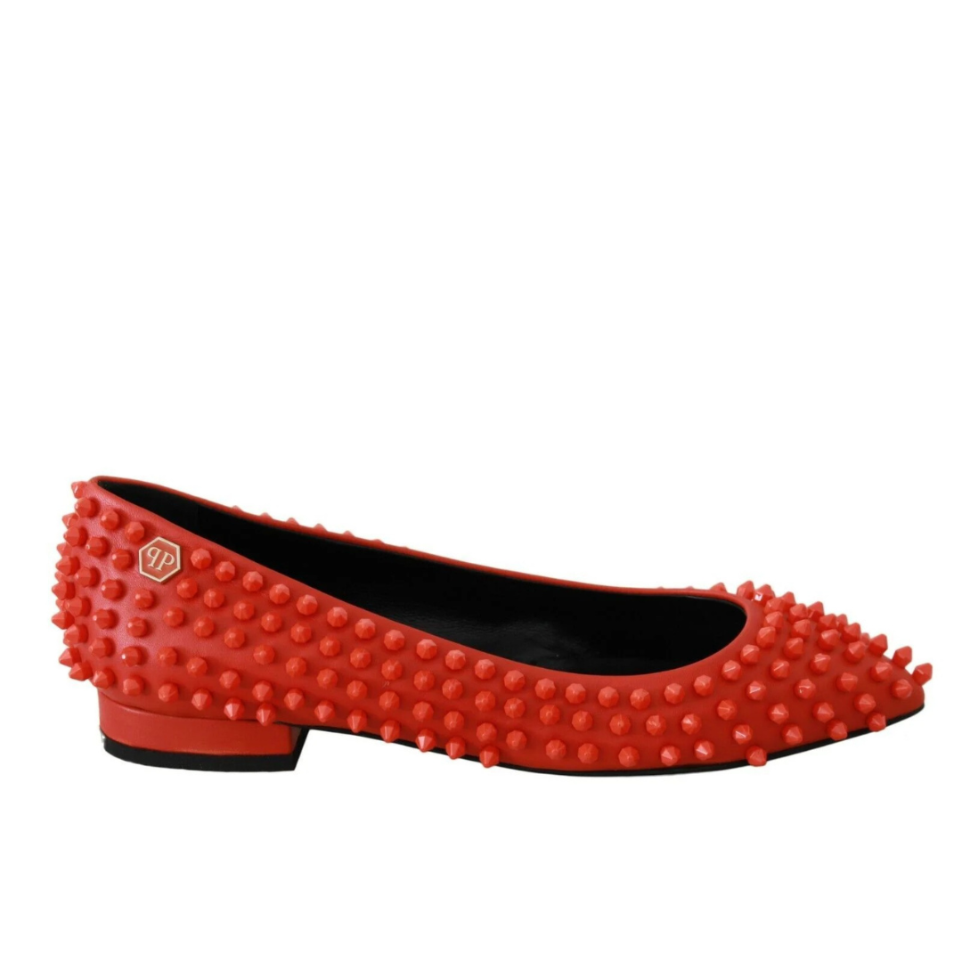 Philipp Plein Orange Leather Ballerina WHAT I DO Flats Shoes $1604.00 Philipp Plein Luzworld