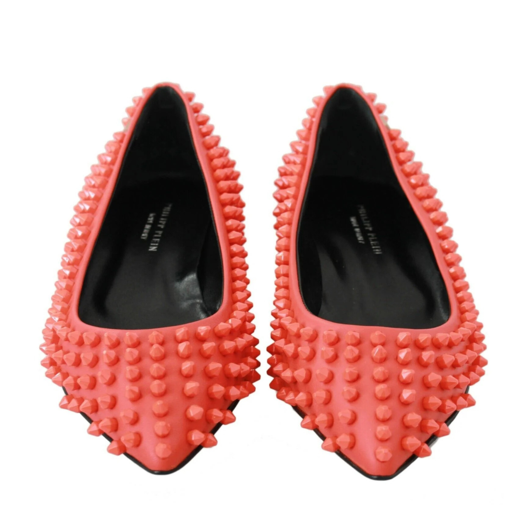 Philipp Plein Orange Leather Ballerina WHAT I DO Flats Shoes $1604.00 Philipp Plein Luzworld