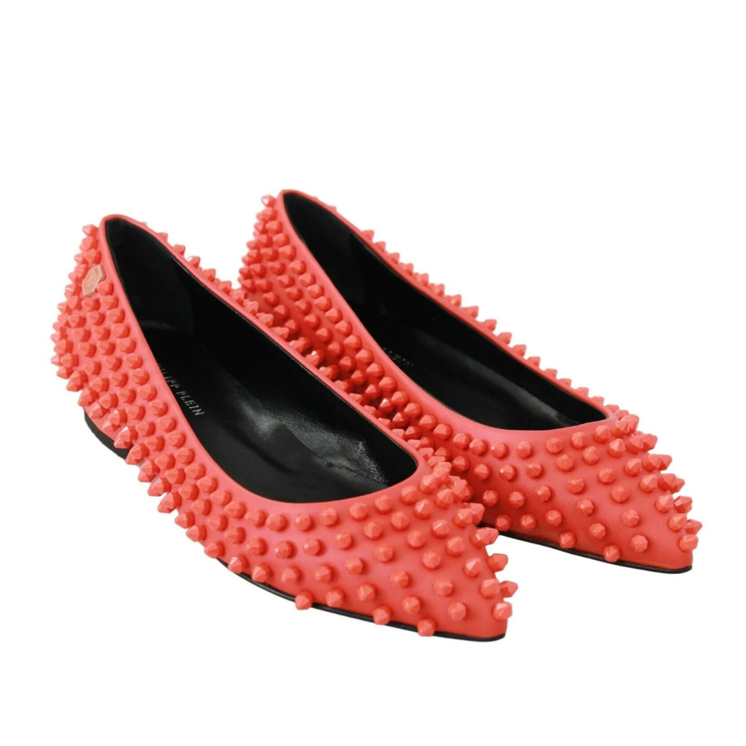 Philipp Plein Orange Leather Ballerina WHAT I DO Flats Shoes $1604.00 Philipp Plein Luzworld