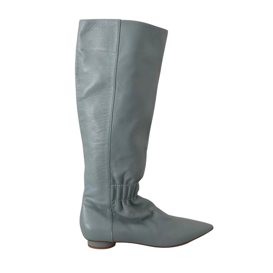 Valentino_Blue_Leather_Elastic_Flats_Pull_On_Knee_High_Boots_Shoes