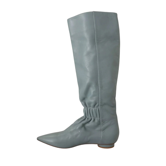 Valentino_Blue_Leather_Elastic_Flats_Pull_On_Knee_High_Boots_Shoes
