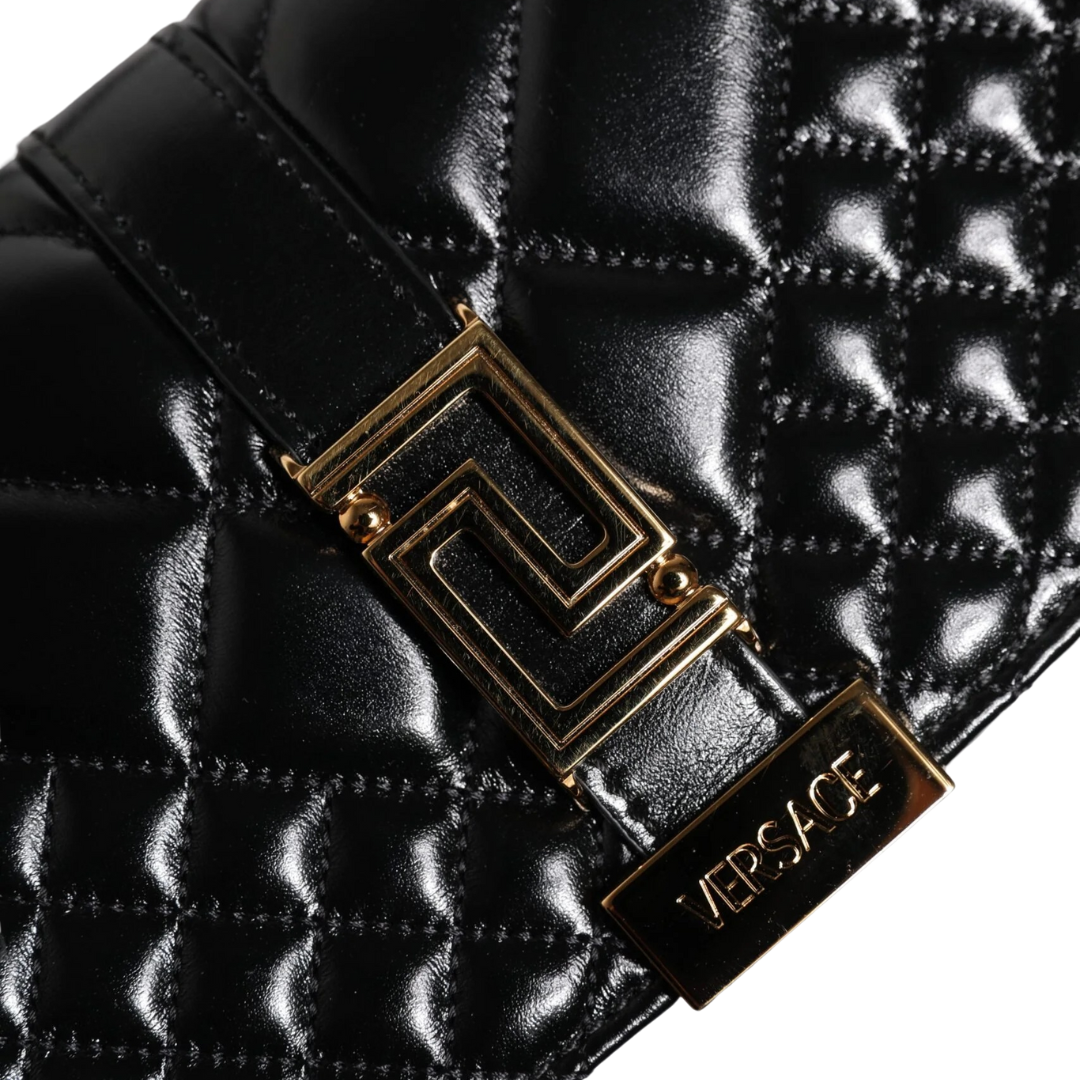 Versace Black Calf Leather Quilted Shoulder Strap Bag $2786.00 Versace Luzworld