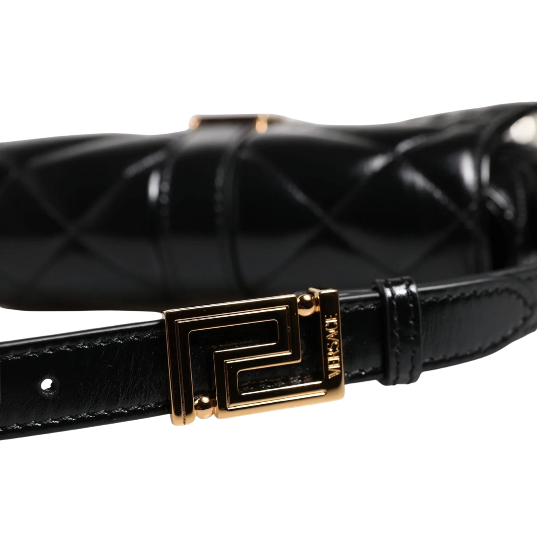 Versace Black Calf Leather Quilted Shoulder Strap Bag $2786.00 Versace Luzworld