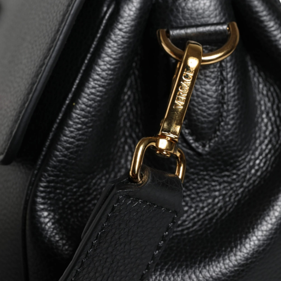 Versace Black Top Handle Grainy Calfskin Leather Crossbody Bag $2692.00 Versace Luzworld