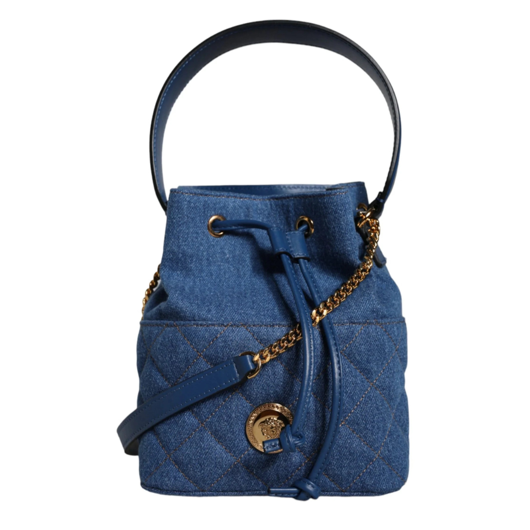 Versace Blue Quilted Denim Leather Crossbody Shoulder Bag $2045.00 Versace Luzworld