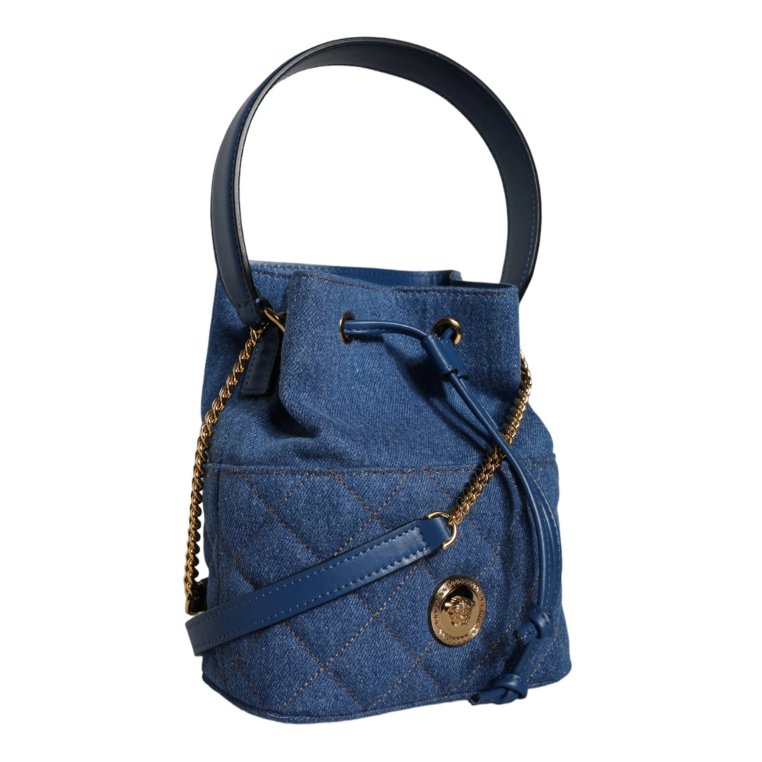 Versace Blue Quilted Denim Leather Crossbody Shoulder Bag $2045.00 Versace Luzworld