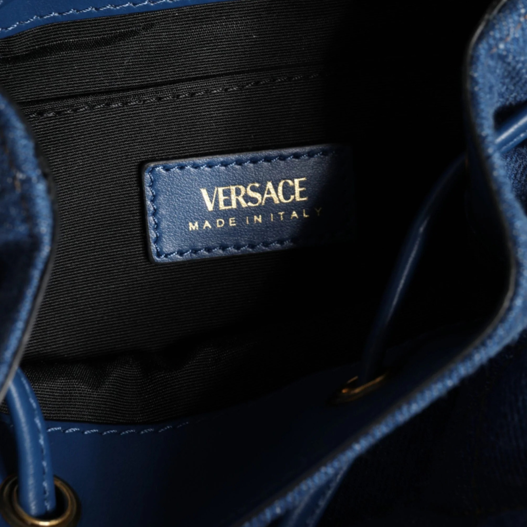 Versace Blue Quilted Denim Leather Crossbody Shoulder Bag $2045.00 Versace Luzworld