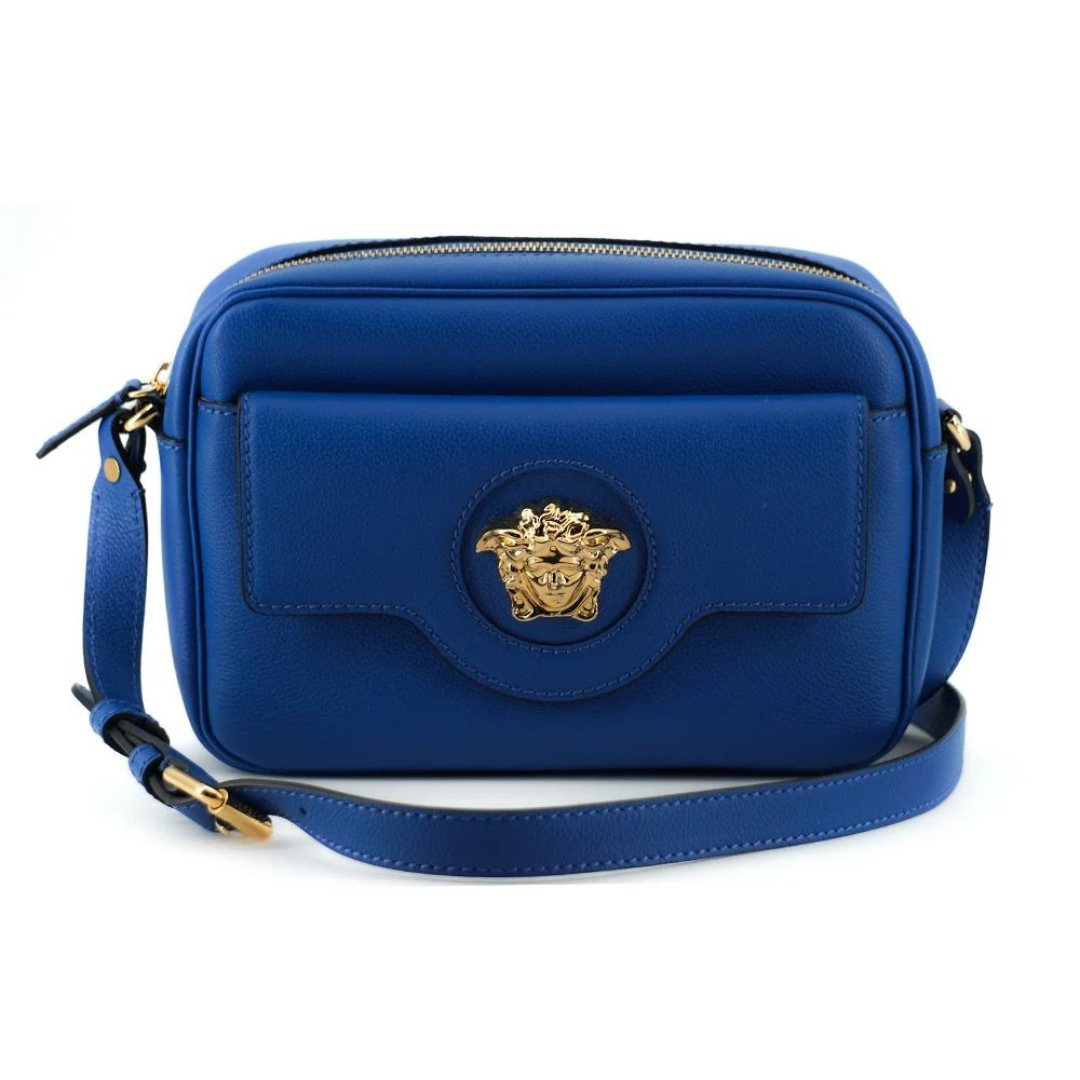 Versace Elegant Blue Calf Leather Camera Case Bag $2622.00 Versace Luzworld