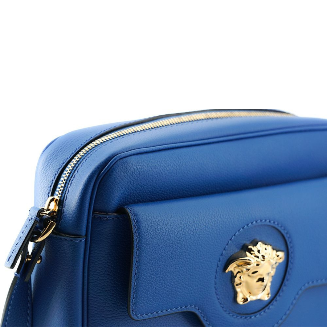 Versace Elegant Blue Calf Leather Camera Case Bag $2622.00 Versace Luzworld