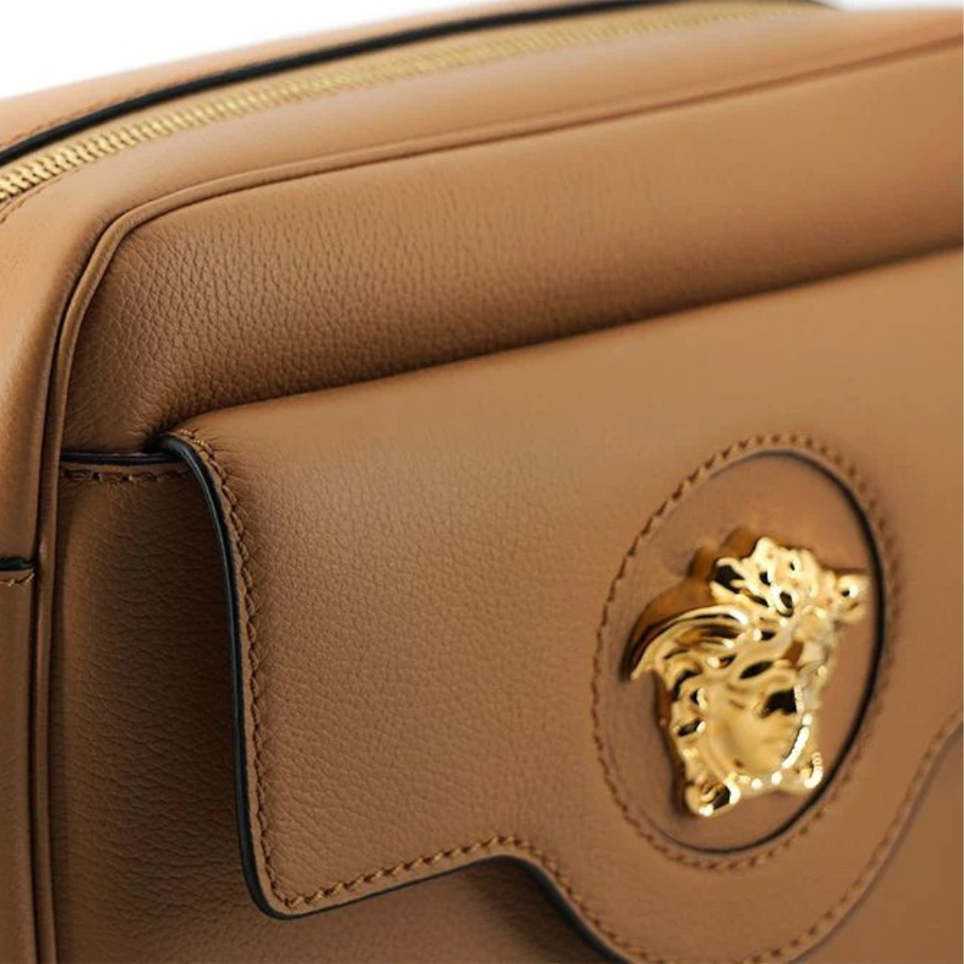 Versace Elegant Brown Leather Camera Case Shoulder Bag $2622.00 Versace Luzworld