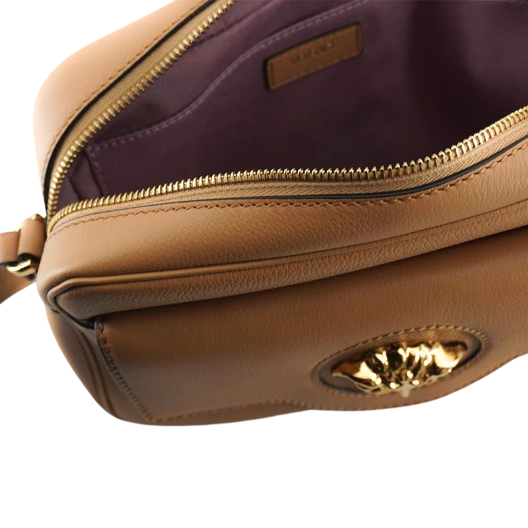 Versace Elegant Brown Leather Camera Case Shoulder Bag $2622.00 Versace Luzworld