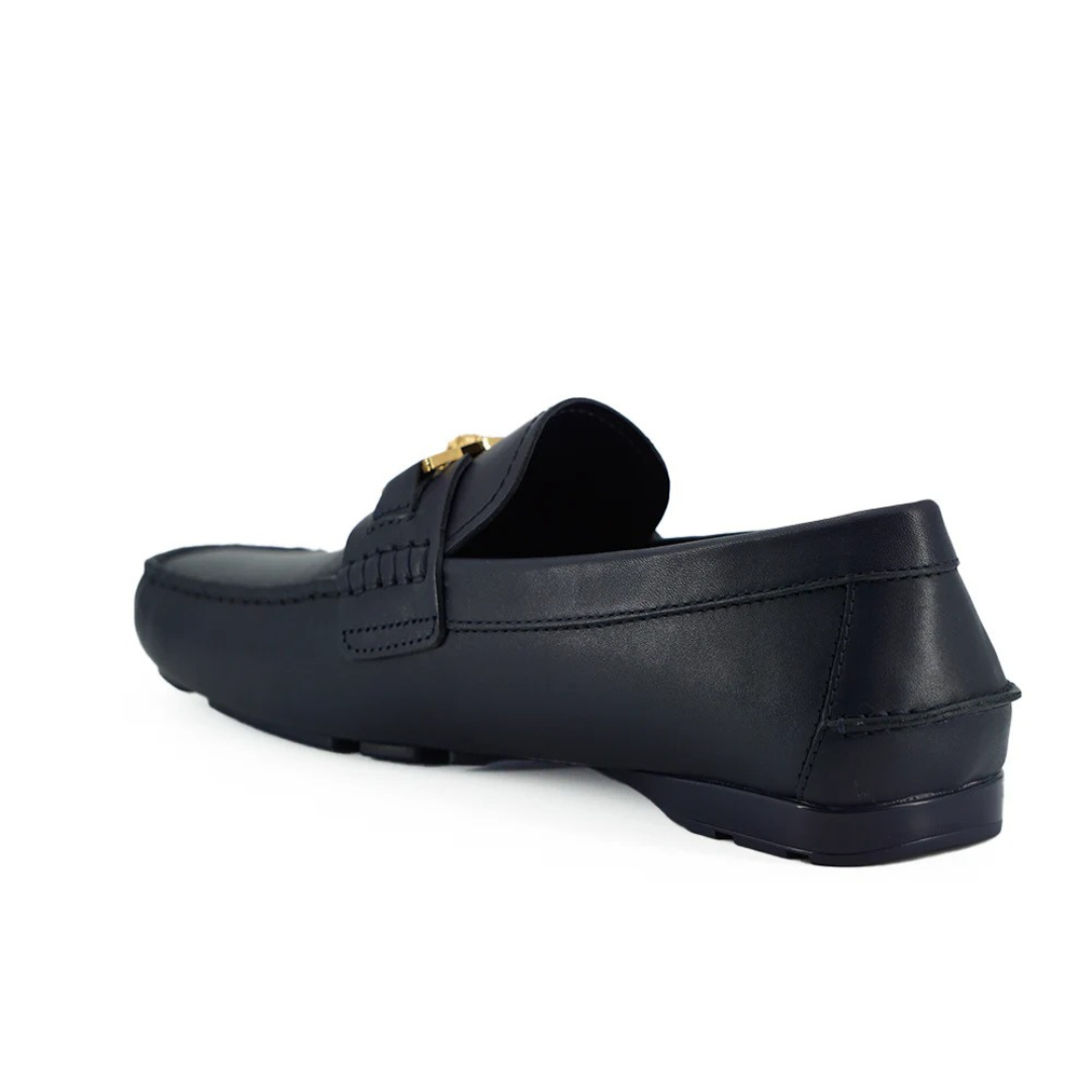 Versace Elegant Navy Blue Calf Leather Loafers $1301.00 Versace Luzworld