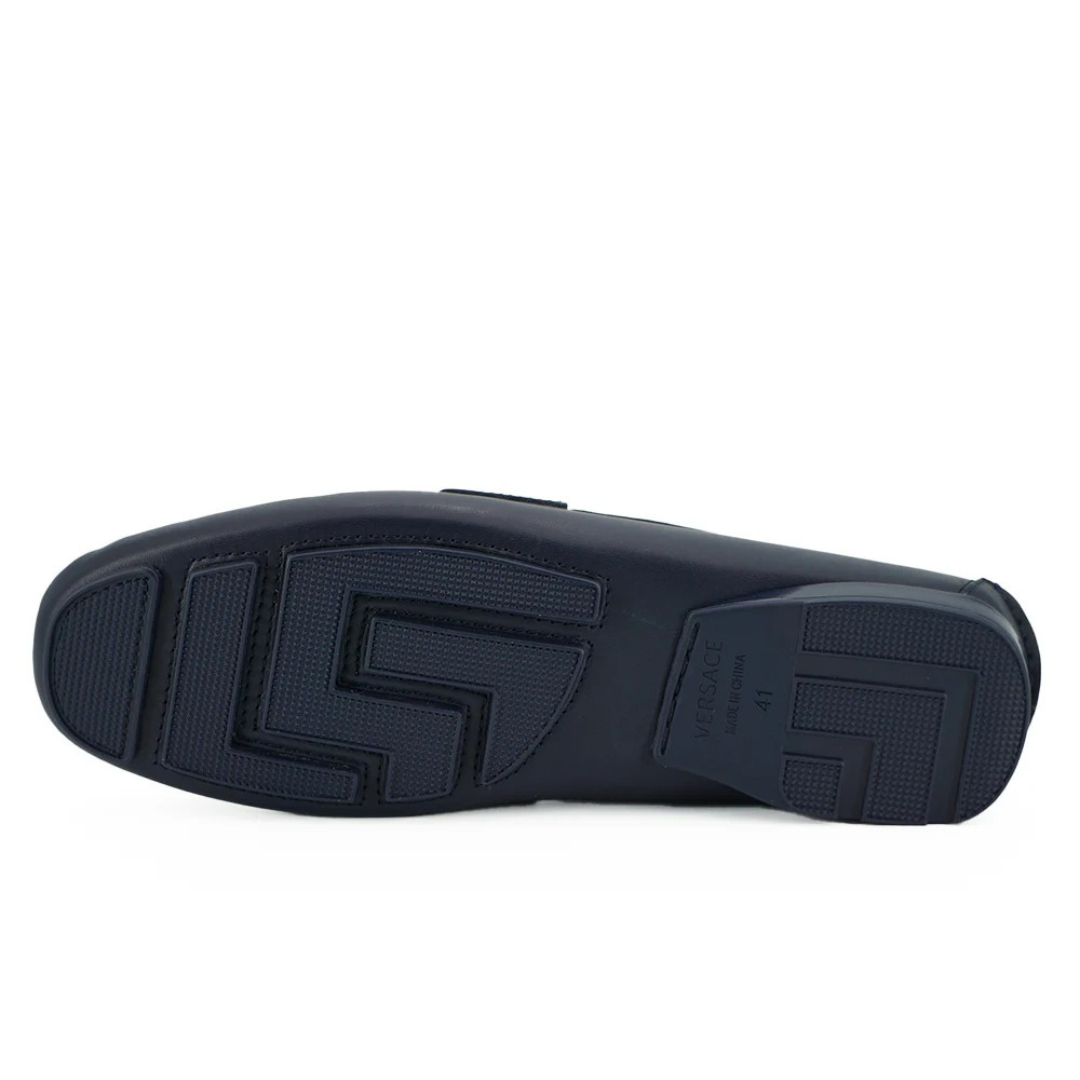 Versace Elegant Navy Blue Calf Leather Loafers $1301.00 Versace Luzworld