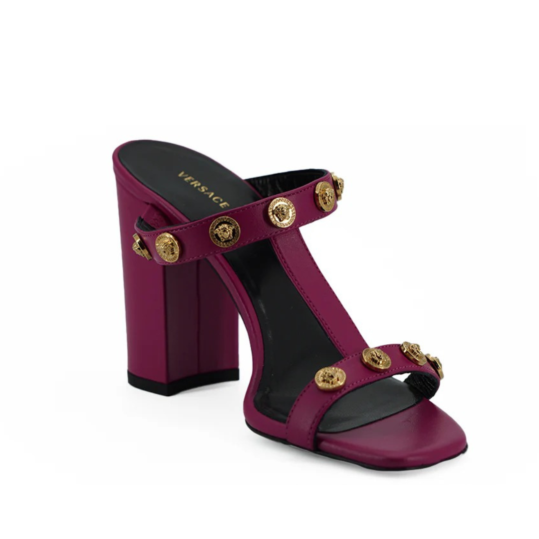 Versace Elegant Purple Calf Leather High Sandals $1661.00 Versace Luzworld