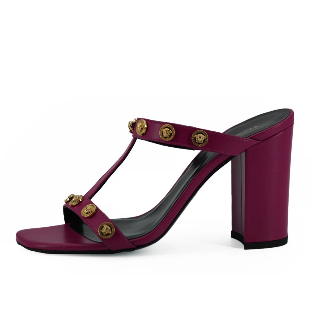Versace Elegant Purple Calf Leather High Sandals $1661.00 Versace Luzworld