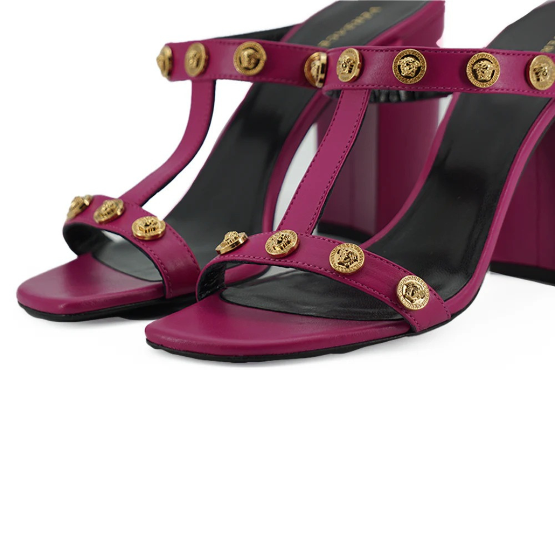 Versace Elegant Purple Calf Leather High Sandals $1661.00 Versace Luzworld