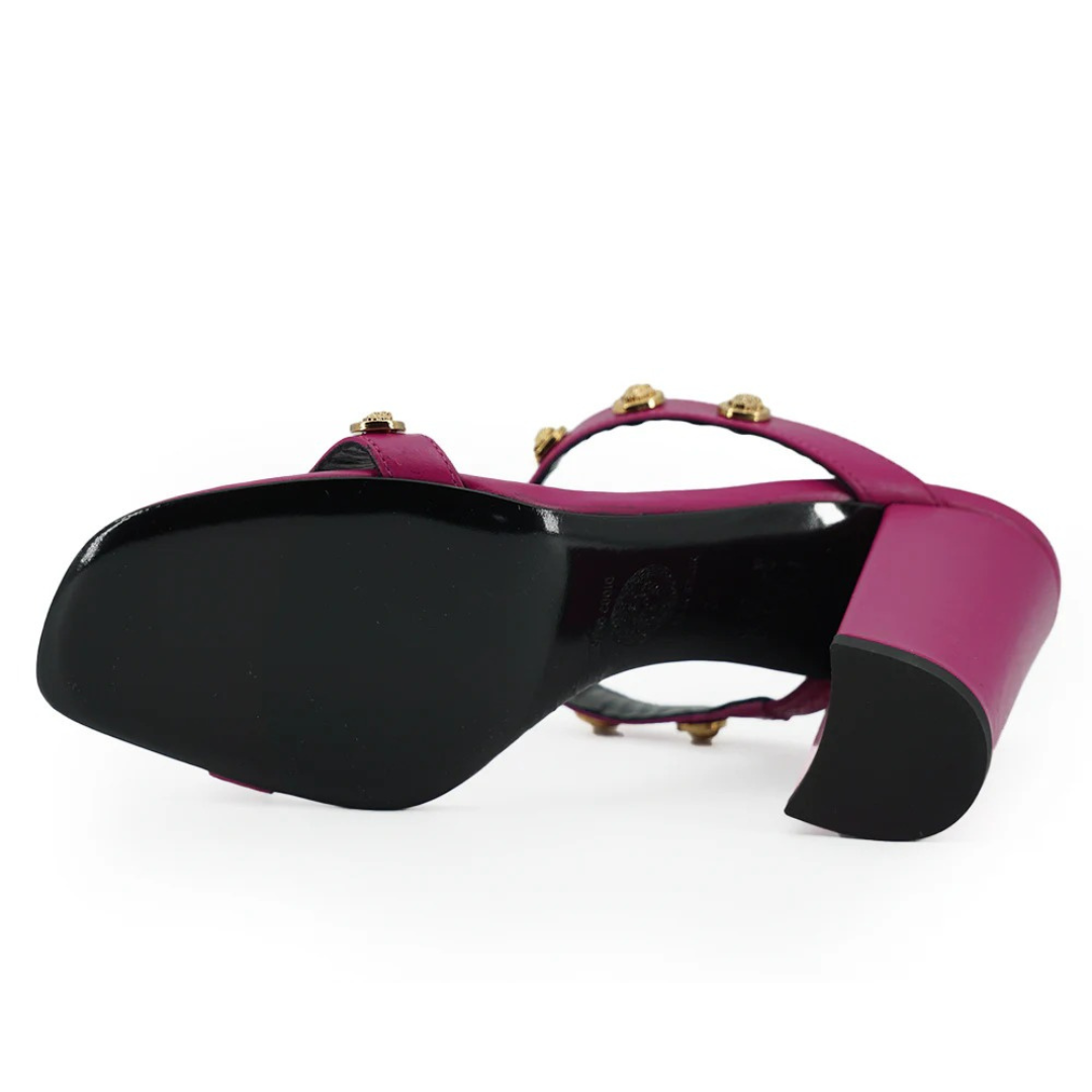 Versace Elegant Purple Calf Leather High Sandals $1661.00 Versace Luzworld