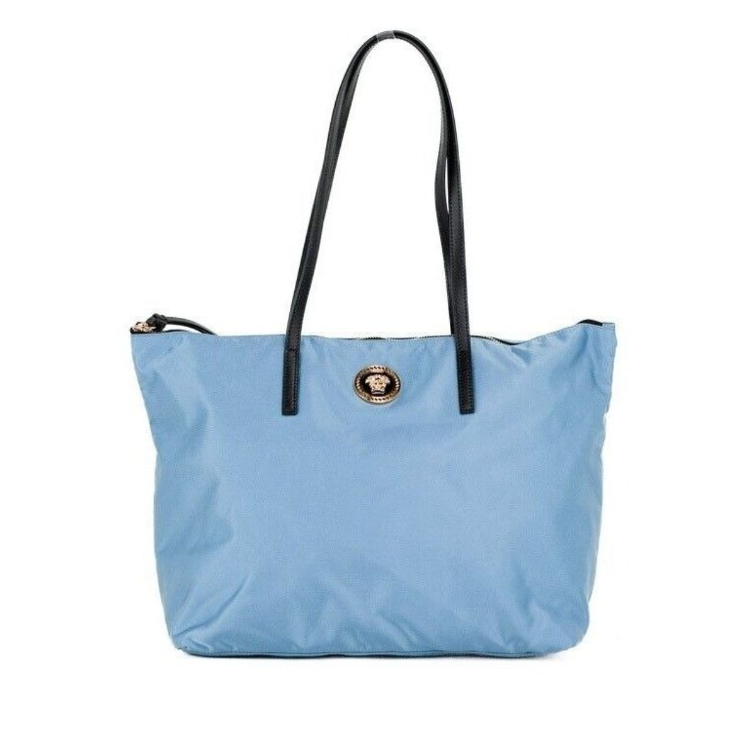 Versace Portuna Medusa Medium Cornflower Blue Nylon Leather Tote Bag Purse $2924.00 Versace Luzworld